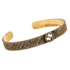 Gucci 18K Yellow Gold Interlocking GG Engraved Cuff Bracelet
