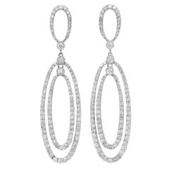 Elegant 3.40ct Diamond 18K Gold Oval Dangle Drop Earrings