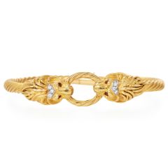 18K Yellow Gold Lion Head Ruby Diamond Bangle Bracelet