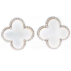 Van Cleef & Arpels Vintage Alhambra Mother of Pearl Earrings – 18K White Gold