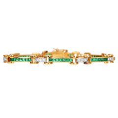 18K Yellow Gold Emerald & Diamond Tennis Bracelet