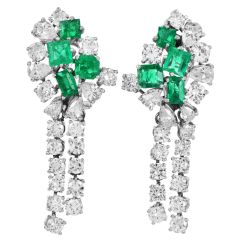 Emerald & Diamond 9.00cts Statement Drop 18K White Gold Earrings 