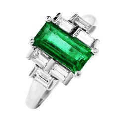 GIA Fine Colombian Emerald Diamond Baguette  Platinum Ring
