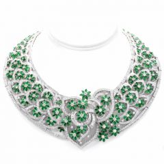 Impressive Vintage 142.50cttw Emerald Diamond 18K Gold Necklace |Dover Jewelry|
