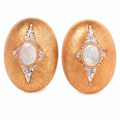 Vintage Mario Buccellati 18K Gold Opal Diamond Earrings Italy