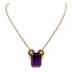 Gueblin Vintage Retro Amethyst Seed Pearl Gold Pendant Necklace