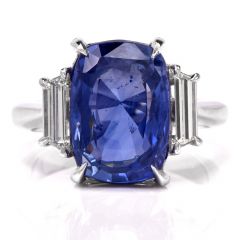 Estate Natural No Heat 9.07ct Ceylon Sapphire Trapezoid Diamond Platinum Ring