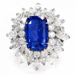 Vintage Burma No Heat 13.65ct Sapphire Diamond Platinum Large Cluster Cocktail Ring 