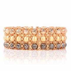Italian 18K Tri Tone Gold Wide Beaded Filigree Bracelet