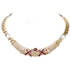 Estate 23.10 carats Diamond and Red Ruby 18k Gold Choker Necklace