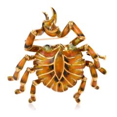 Vinatge Enamel Crab 18K Yellow Gold Pin Brooch 