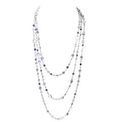 Vintage Moon Stone Diamond Sapphire Long Necklace Chain