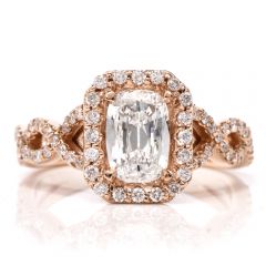 Diamond Twisted 18K Gold Halo Engagement Ring   