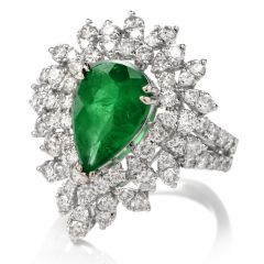 Estate Emerald Diamond Botanical Ballerina Gold Cocktail Ring 