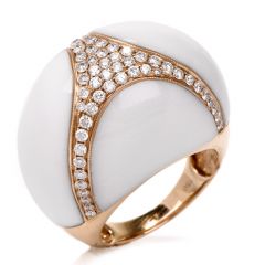 White 18K Coral Diamond Yellow Gold Bombe Cocktail ing