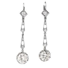 Vintage Diamond Art Deco Platinum Dangle Drop Earrings