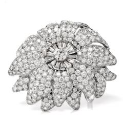 Vintage Floral Motif Diamond Platinum Lapel Pin Brooch Pendant