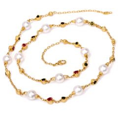 Judith Ripka Estate Tourmaline Pearl Diamond Gold Chain Necklace