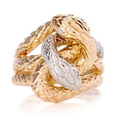 Interlocking Snake Diamond Yellow Gold Platinum Ring