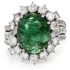 Estate Cabochon Emerald Diamond Ballerina Cocktail Ring