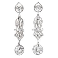 Vintage Diamond Gold Dangle Drop Earrings