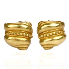 Kieselstein Cord Shell Swirl 18K Green Gold Stud Clip On Earrings 