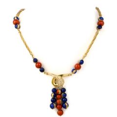 Estate Diamond Coral Bead Yellow Gold Statement Necklace