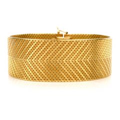 Vintage Retro 18K Yellow Gold Wide Flexible Bracelet 
