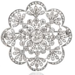 Vintage Old European Diamond Flower Openwork Platinum Pin Brooch
