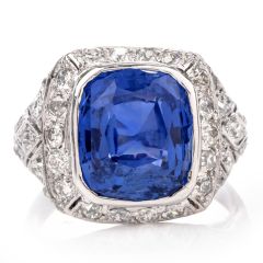 Vintage Diamond 10.58ct GIA Certified Sapphire Art Deco Platinum Ring