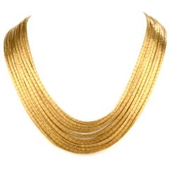 Vintage 1960s Italian 18K Yellow Satin Gold Multi Strand Link Necklace