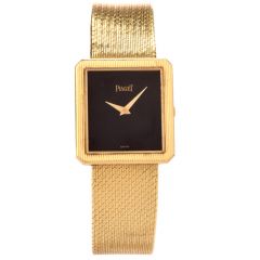 Vintage Piaget Onyx Rectangle 18K Yellow Gold Unisex Watch