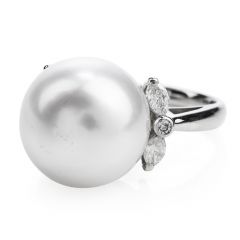 Estate  Diamond 14mm South Sea Pearl Platinum Ring 