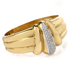 Retro 1970’s Italian Diamond 18K Yellow Gold Clamper Bracelet 