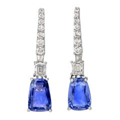 GIA Diamond 8.27ct No Heat Ceylon Sapphire Platinum Drop Earrings