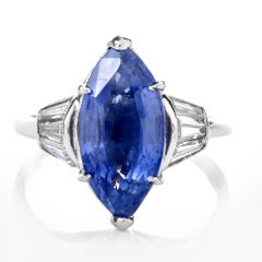 Estate Certified Diamond Sapphire Platinum Marquise Ring