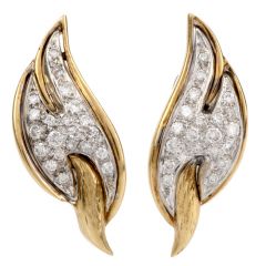 Vintage Diamond Platinum Yellow Gold Earrings 
