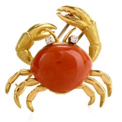 Tiffany and Co Diamond and Coral Crab Brooch 18k 