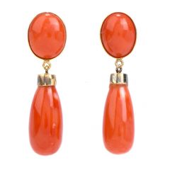 Vintage Red Coral 18K Gold Drop Dangle Earrings