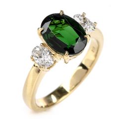 18K Diamond GIA Certified 3.12 Carat Tsavorite 3 Stone Engagement Ring