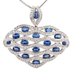 Estate Diamond Sapphire 18K Dome Heart Pendant