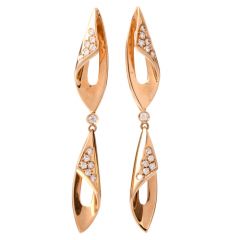 Designer Io Si Modern Rose Gold Pave DIamond 18K Dangling Earrings