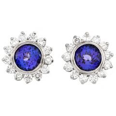 Estate Diamond Blue Tanzanite Platinum Flower Halo Clip On Earrings