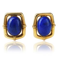VIntage Ribbed Lapis Lazuli 14K Clip On Earrings