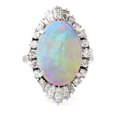 Vintage Platinum GIA Opal Diamond Cocktail Ring