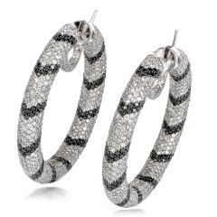 17.21 Carat Black & White Diamond 14K Gold Stripe Hoop Earrings