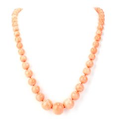  Vinatge Natural Pink Coral  Beads Graduated Long Necklace