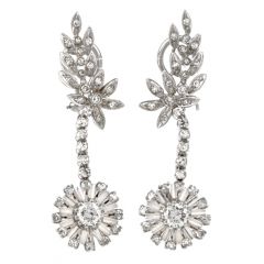 Vintage Diamond Chandelier Platinum Dangling Clip Earrings