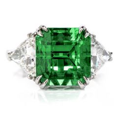 Certified GIA Colombian Emerald Diamond Platinum Three Stone Ring