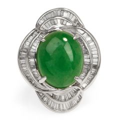 Certified GIA Green Jade Diamond Platinum Cocktail Ring